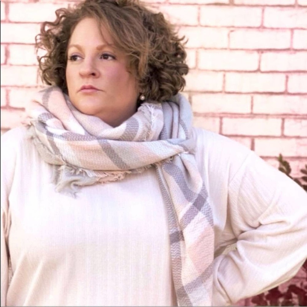 EDEN Blush & Gray Plaid Blanket Scarf